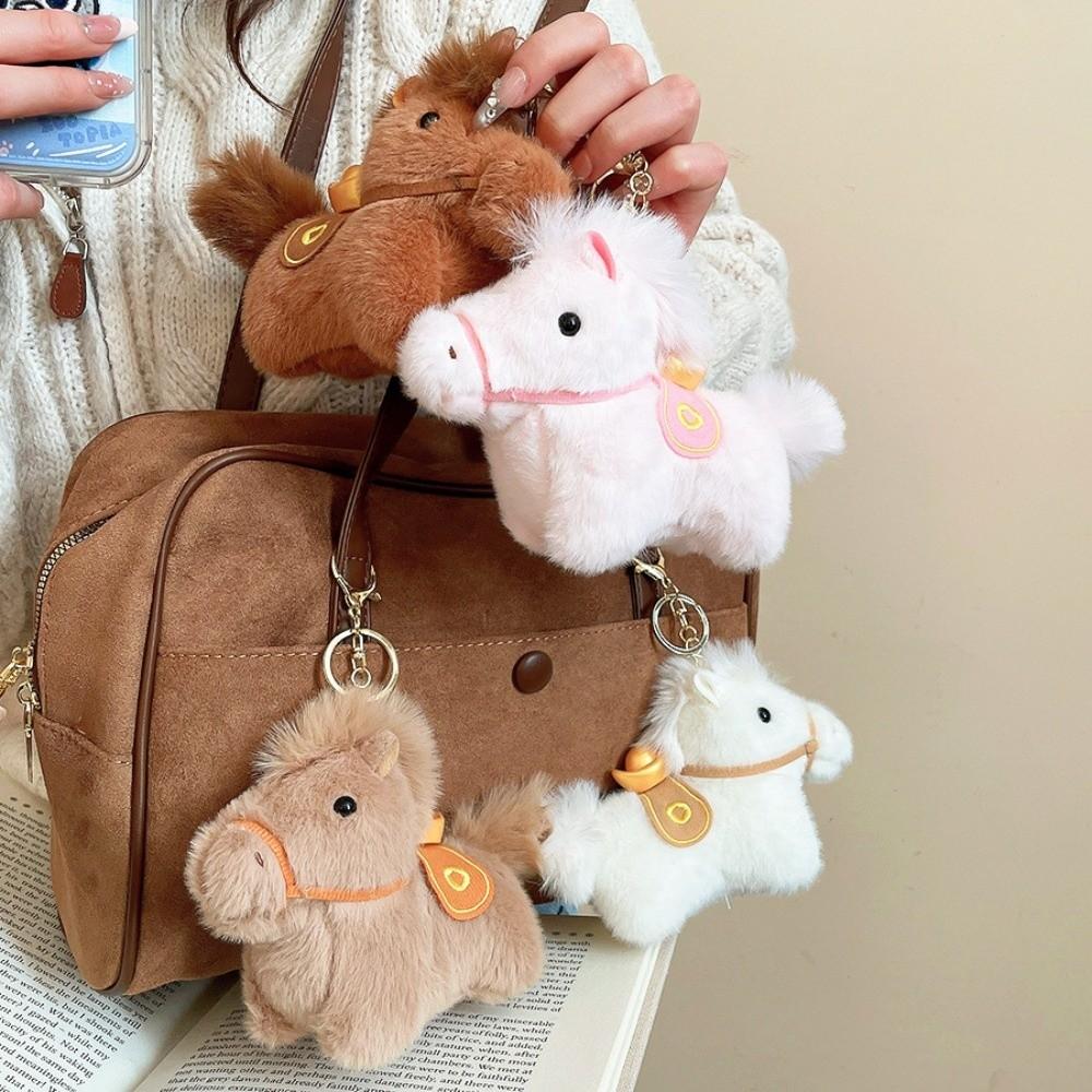 Creative Plush Horse Keychain Cute Stuffed Animal Keyring Yuanbao Pony Pendant Car Decoration