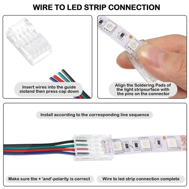 Разъемы для светодиодной ленты 40 Водонепроницаемые LED-адаптеры Разъемы для светодиодной ленты без пайки 4-контактные 10 мм-B61B