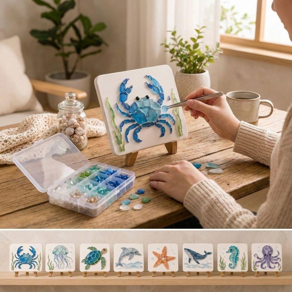 Sea Creature Ocean DIY Sea Glass Art Kit Ocean Inspired Home DIY Crafting Kit Home Office Decor