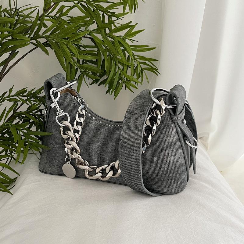 Модная фактурная джинсовая сумка, новая простая повседневная женская сумка через плечо с цепочкой, модный дизайн, женская сумка через плечо