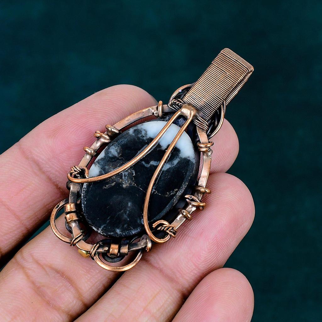 White buffalo turquoise pendant copper wire wearing pendant handmade jewelry original gemstone jewelry fashionable pendant gift for friend
