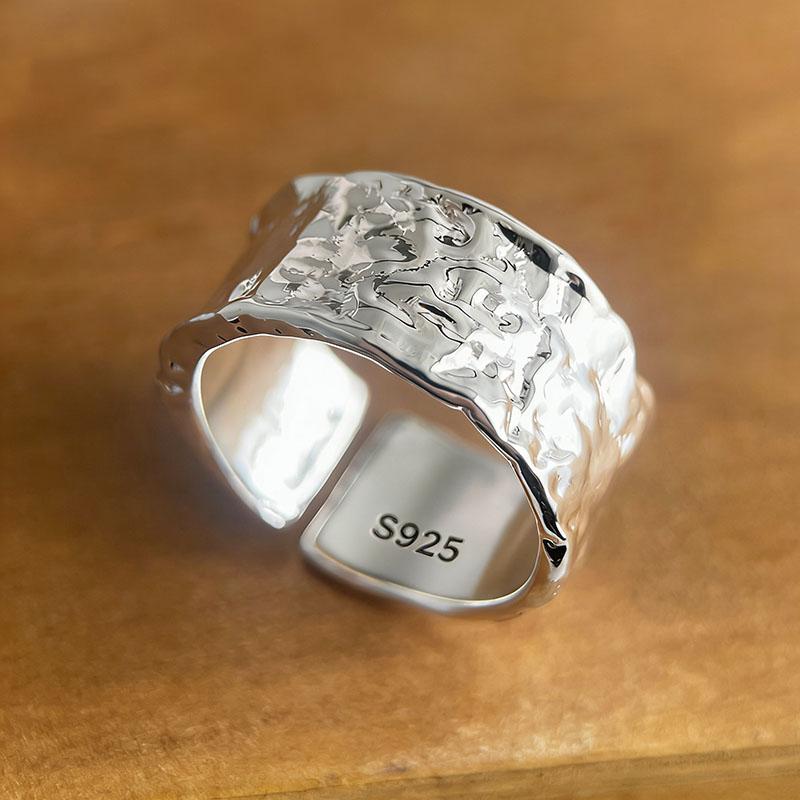 BF CLUB 925 Sterling Rings for Women Simple Geometric Handmade Irregular Retro Gold Narrow Ring Allergy For Birthday Gift