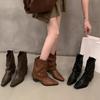 Autumn Winter Women Short Boots Retro Style Western Knight Booties Pointed Toe Square Heels Female Shoes