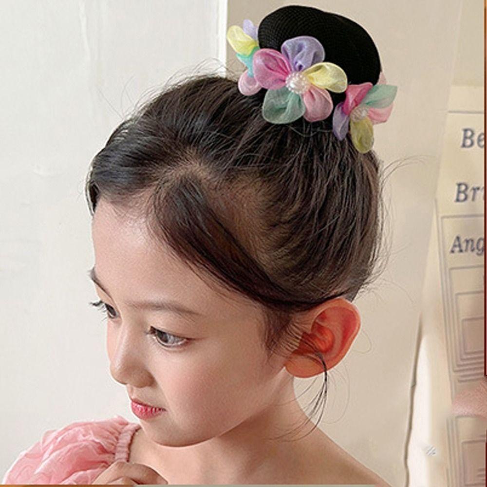 Pearl Flower Hair Net Rainbow Ballet Bun Snood Fashion Children Bun Net Daily