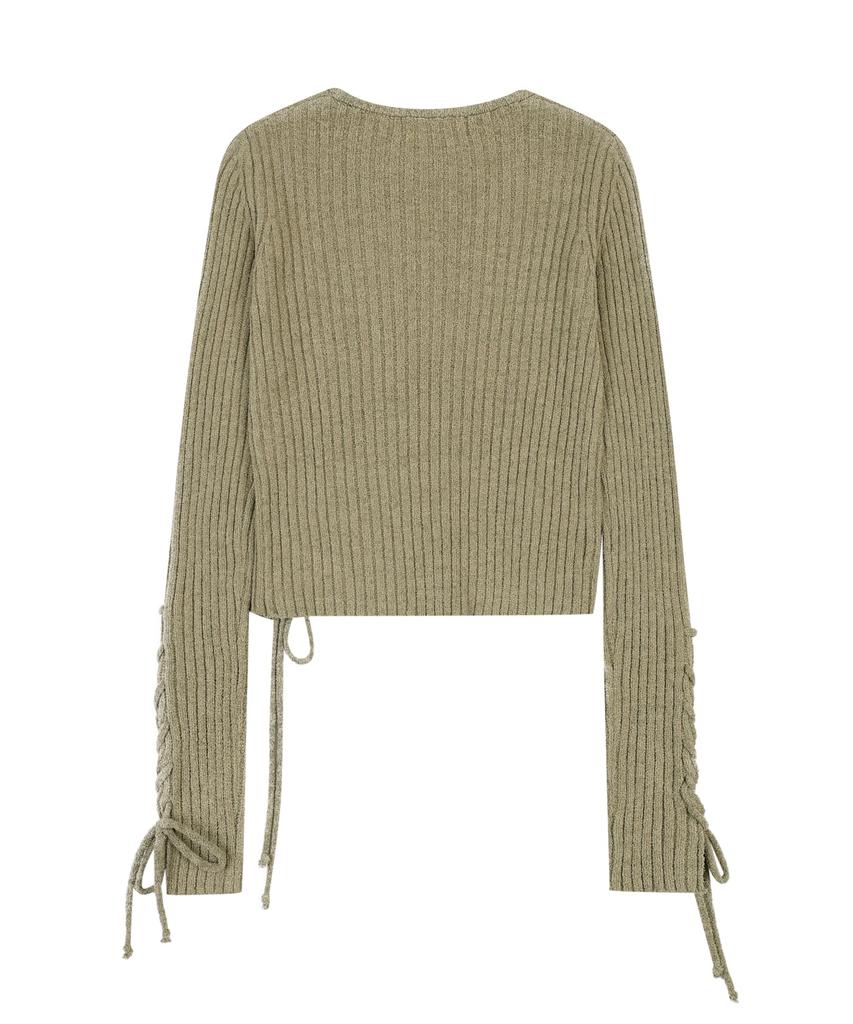 ORDINARY HOLIDAY Lace-Up Slim Pullover [Khaki]