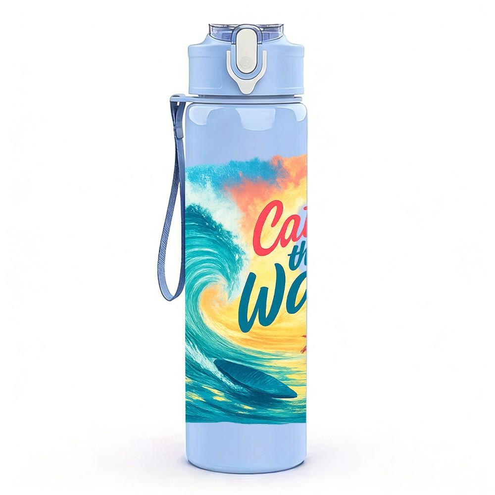 1PC Catch The Wave Ocean Surf Pattern 750ml Color Plastic Sports Water Bottle Leakproof Flip Straw Lid Suitable for Sports Office Home Use