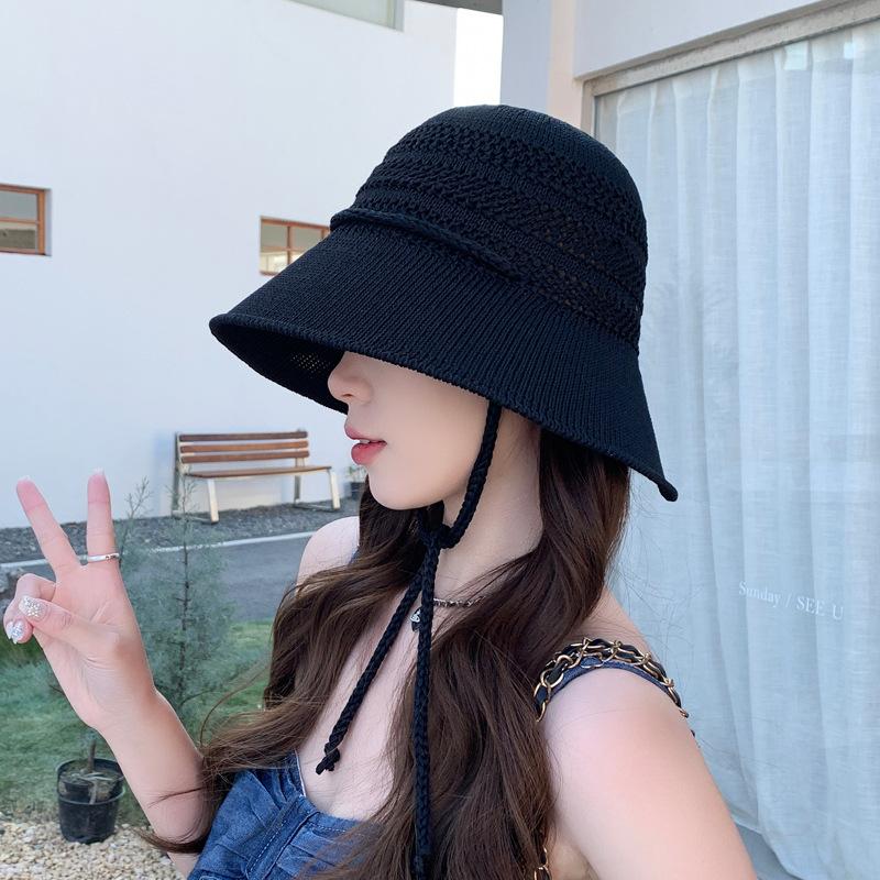 Полая панама женская летняя солнцезащитная вязаная шляпа шляпа-ведро с широкими полями шляпа от солнца с разрезом сзади тренд