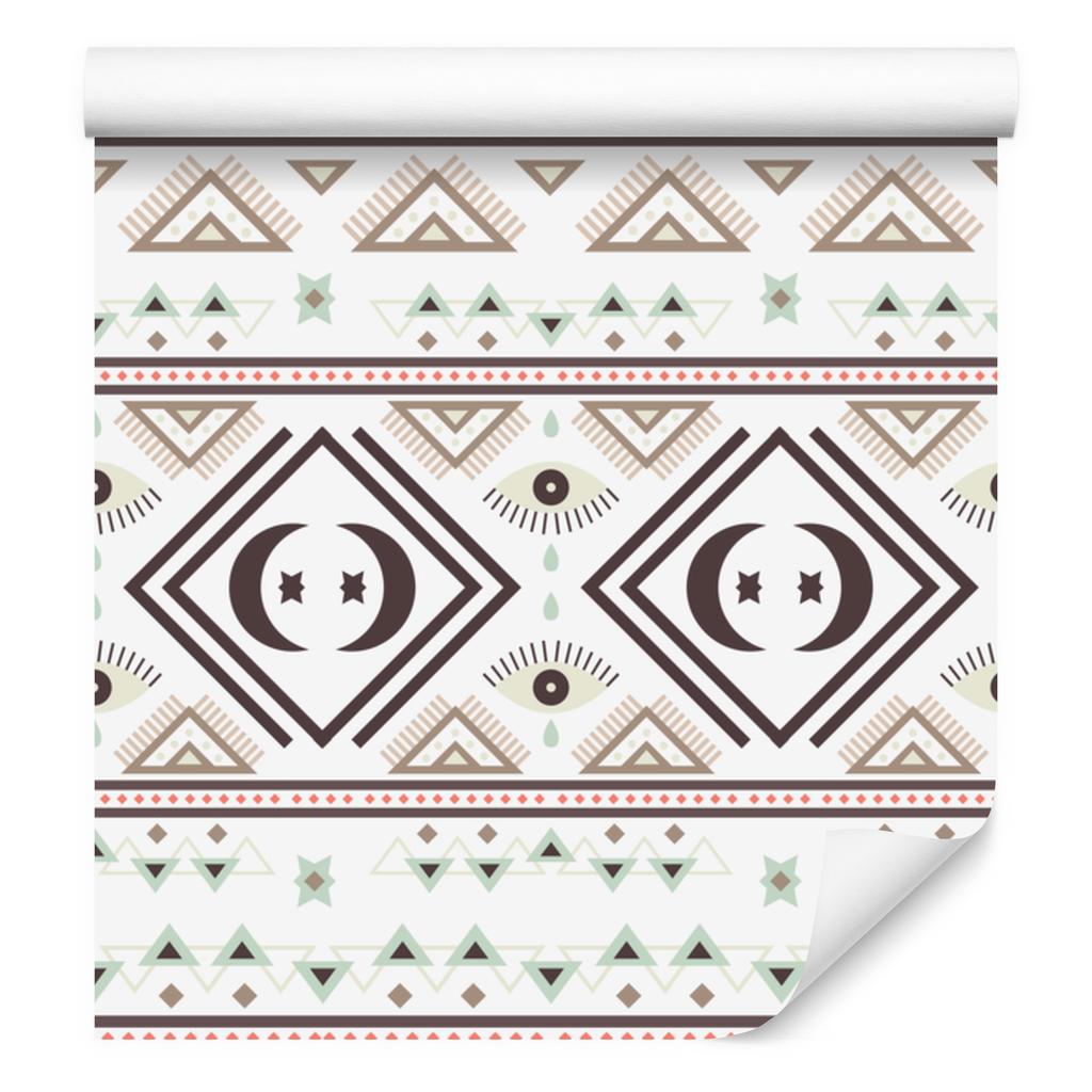 Ethnic Pattern Wallpaper Burgundy, Beige and Light Gray 50x1000