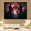 1pc Weird Gothic Arches Party Banner - Ghost Cemetery Scene with Skeleton and Gothic Gate