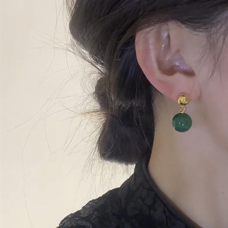 Серебристые Серьги-капли с бусинами и нефритом для женщин и девушек, этнические, ретро, темпераментные, для банкета