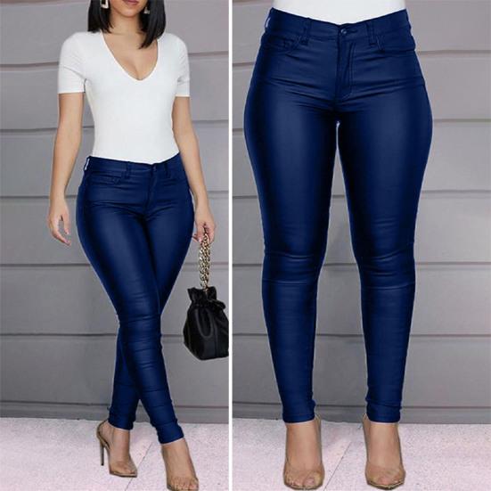 Женские брюки с высокой талией, гладкая искусственная кожа, сплошной цвет, узкие, с подъемом ягодиц, эластичные пуговицы, карманы на молнии, облегающий крой, длина до щиколотки, карандаш