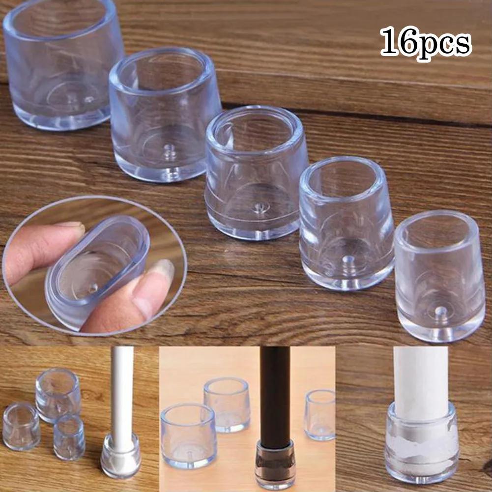 16Pcs 16/19/25/30mm Chair Leg Cap Rubber Feet-Protector Pads Non-slip Transparent Table Covers Furniture Leveling Feet Decor