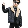Children's Clothing Boys Fleece Leather Winter Korean Style Lapel Fur Collar Motorcycle Jacket Coat