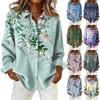 Женская рубашка с пуговицами с цветочным принтом, повседневная рубашка с длинными рукавами, блузки, повседневные базовые топы больших размеров