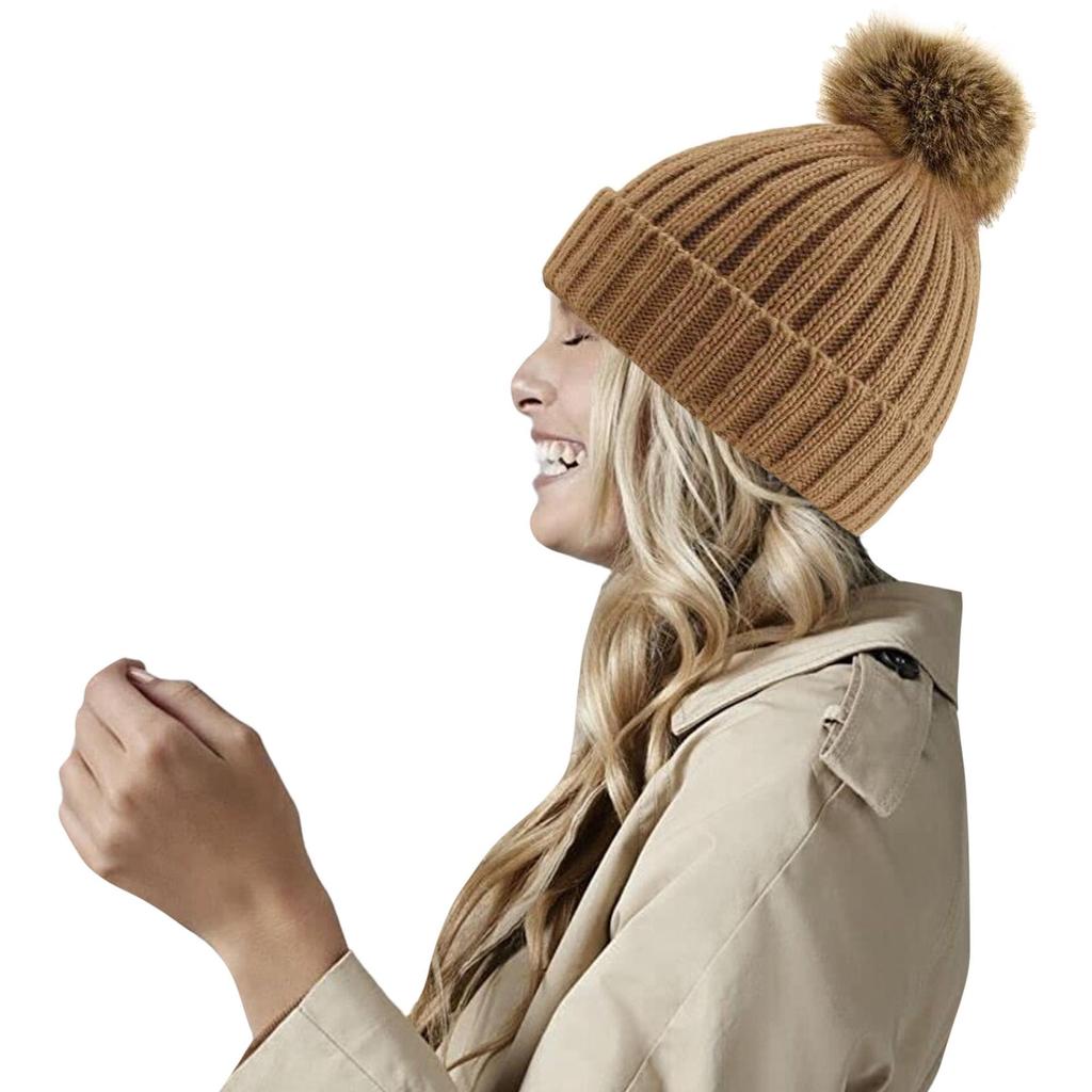 Pom Pom Faux Fur Chunky Knit Beanie