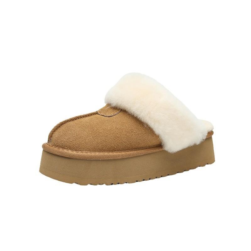 Флисовые полутапочки на толстой подошве, пушистые, женские, зимние 2024, флисовые, утолщенные, зимние сапоги, кожаные, теплые, из хлопка