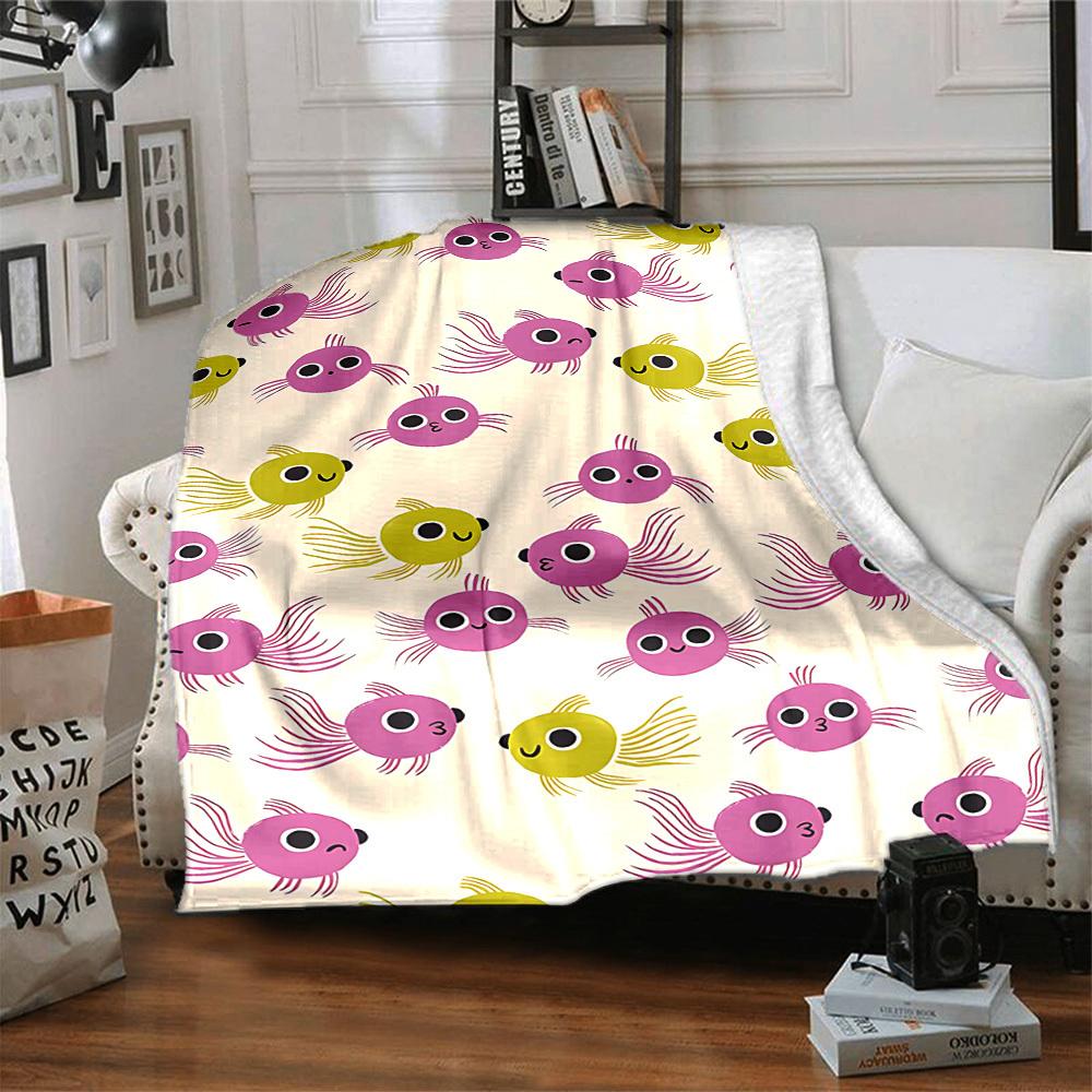 1pc Fish Friends Print Blanket Lightweight Flannel Throw Blanket For Sofa, Bed, Living Room, Office, Outdoor Travel, Camping