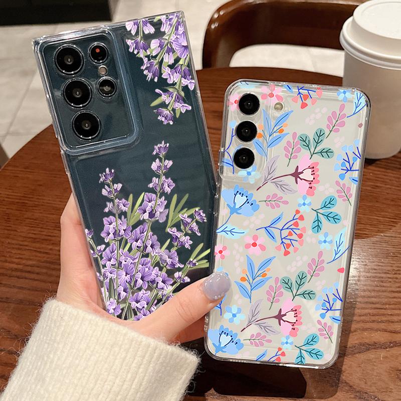 Романтичный чехол для телефона с цветочным узором для Samsung Galaxy S26 S25 S24 S23 Ultra S22 Plus S24 S21 FE S25 Edge Прозрачный мягкий чехол из ТПУ