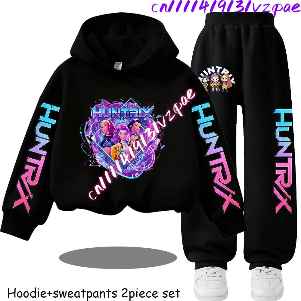 TZWY2026 Autumn KP Op  Girls Print Clothing Children Hoodie 2pcs Set Pants Suit Kids Tracksuit Splice Sport Tracksuits