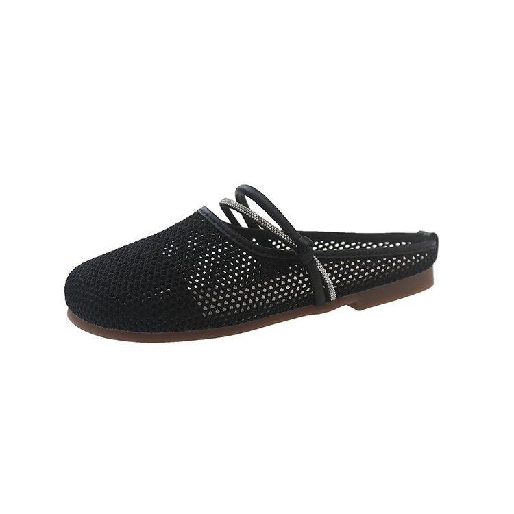 Корейская версия повседневной обуви сандалии сетка мягкая подошва дышащая повседневная женская лето 2025 новая одинарная обувь трендовые шлепанцы с закрытым носком