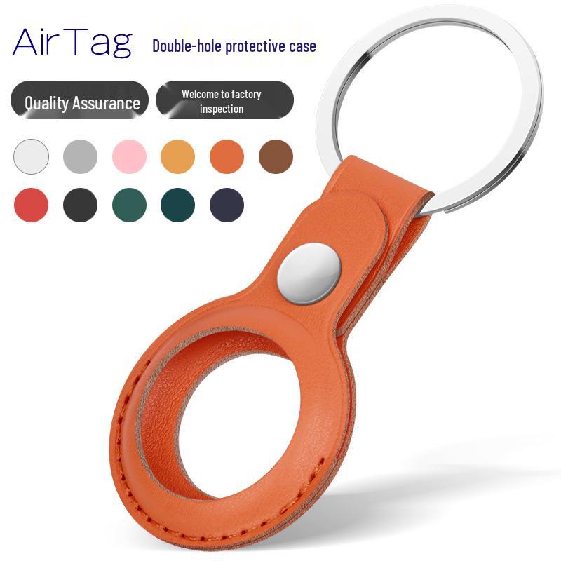 Оформление: Кожаный защитный чехол для Apple Airtag с двойным отверстием, противоугонный корпус.