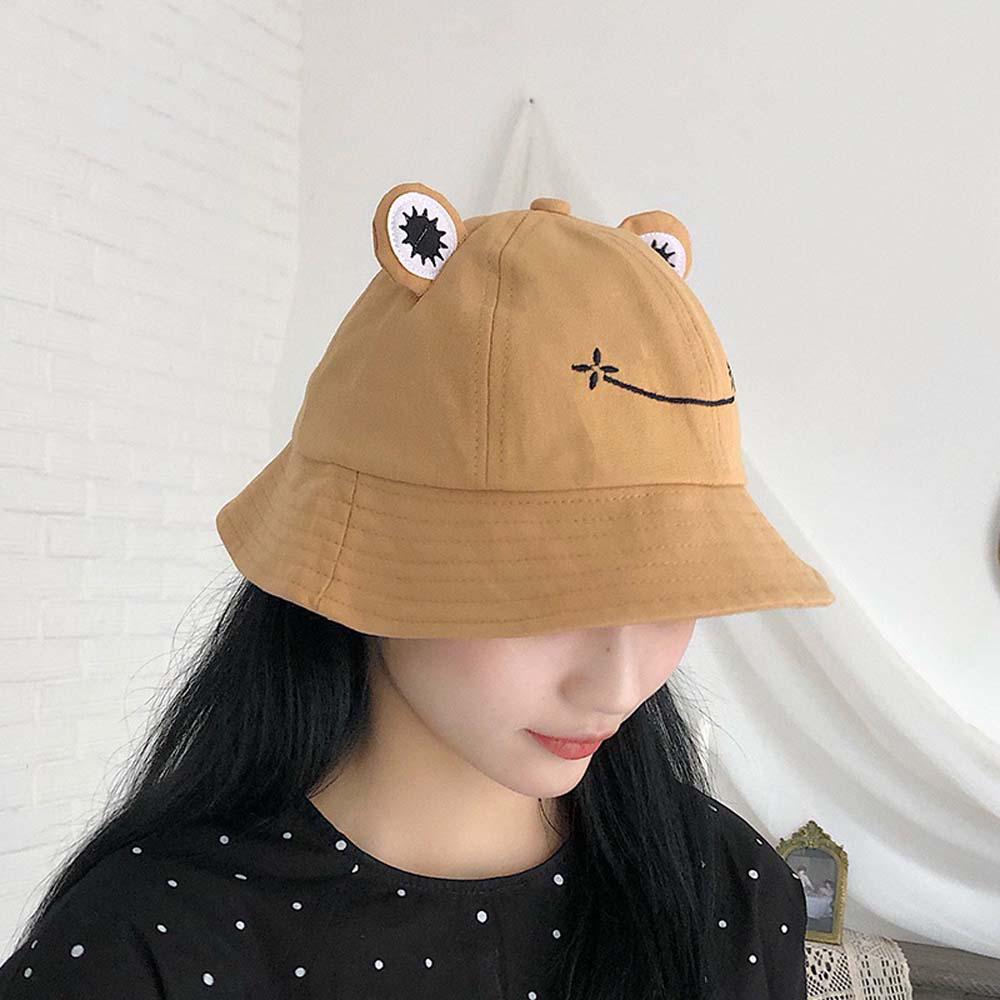 Cute Adjustable Cotton Embroidery Frog Women Fisherman's hat Visors Hat Bucket cap Sun Hat