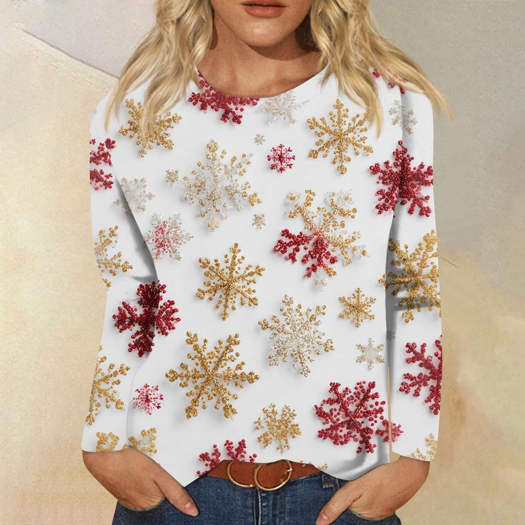 Women's Fashion Casual Long Sleeve  Print Round Neck Top