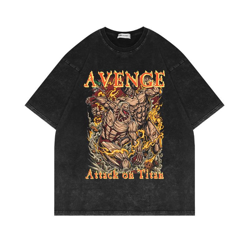 Летний винтажный топ с круглым вырезом и гигантским рисунком аниме, модные повседневные футболки с короткими рукавами из чистого хлопка для мужчин