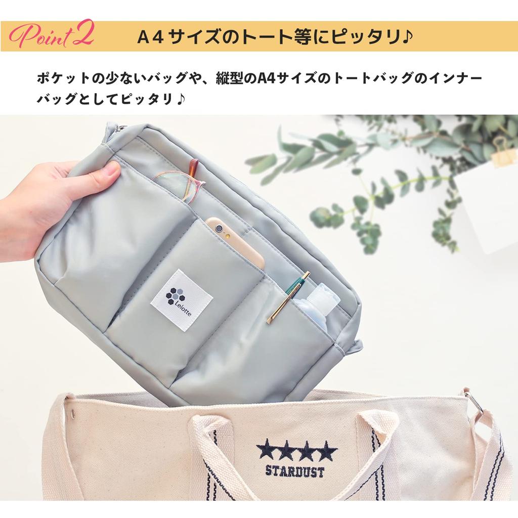 Lelotte Shoulder 12 Shoulder Crossbody Lightweight Inner Bag for Men and Women Bag-in-Bag, Horizontal, Strap, Pockets, 2-Way Bag, Storage, (Black)