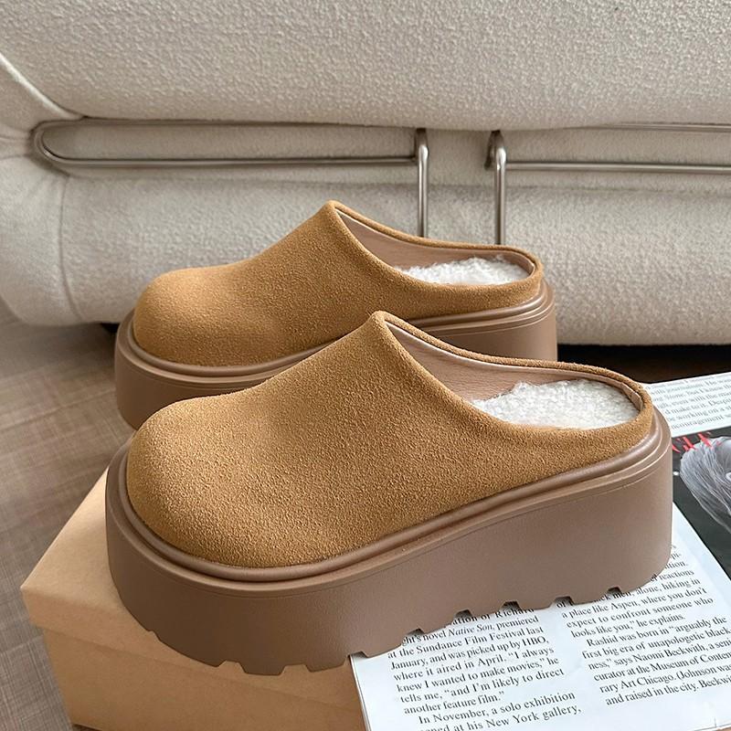 Модные женские теплые хлопковые мюли, ретро тапочки на толстой подошве и высоком каблуке, слипоны с закрытым носком, удобные уличные тапочки для ленивого отдыха