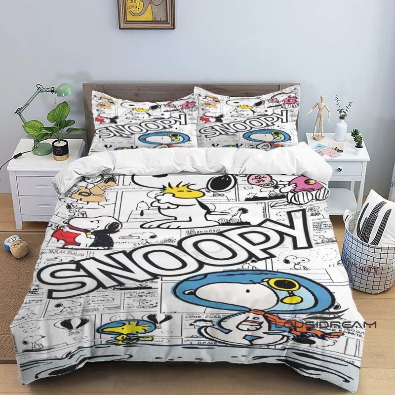 3D-Printed "Snoopy" Series Bedding Set with Cute Cartoon Patterns — Duvet Cover and Pillowcases Available for Customization