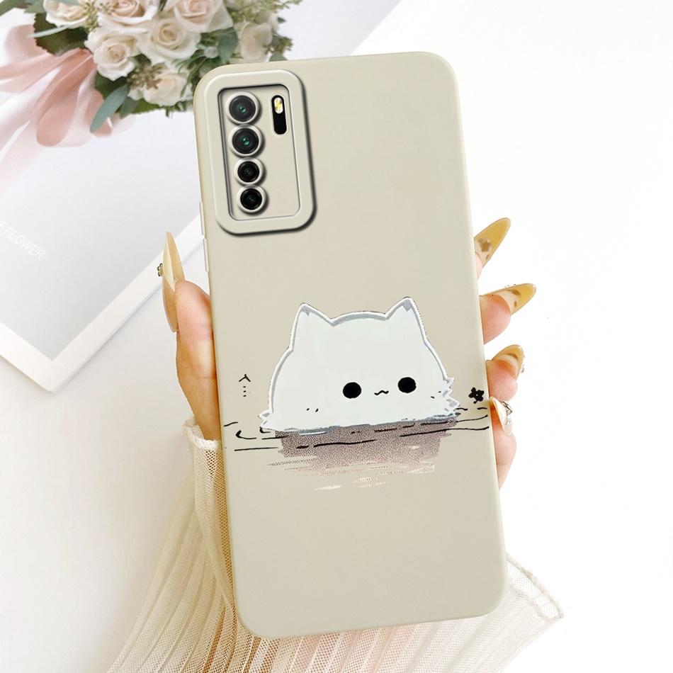 For Huawei Nova 7 SE 5G / P40 Lite (5G) CDY-NX9A CDY-NX9B Cute Cat Flower Cartoon Phone Case Shockproof Soft Silicone Bumpers
