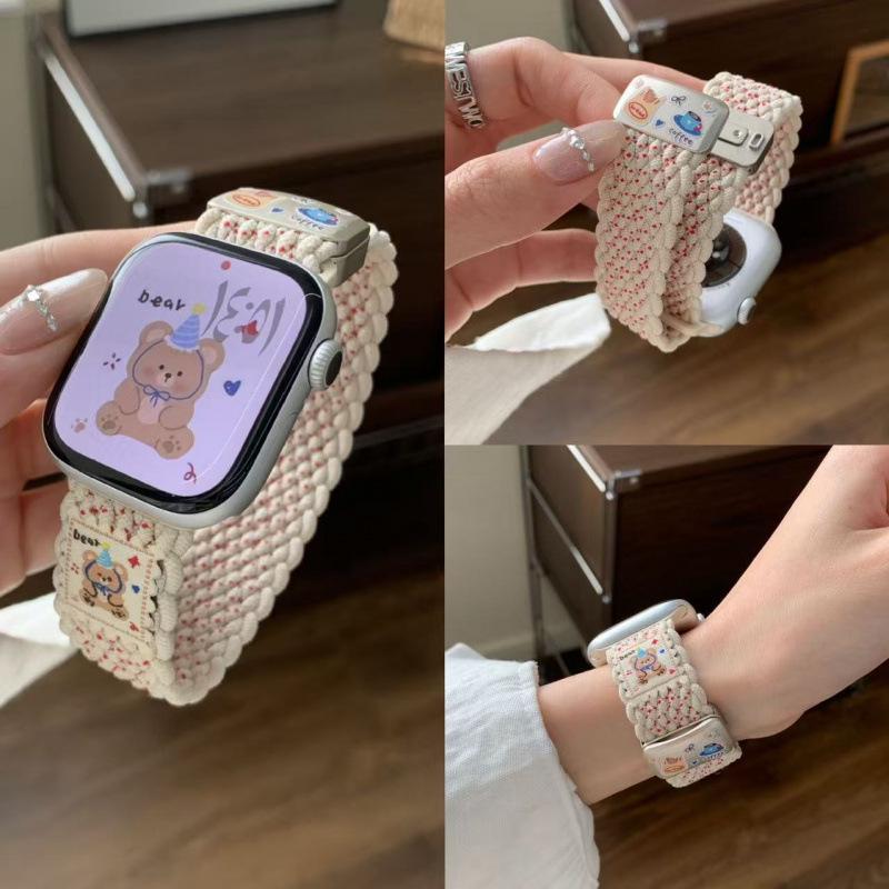Apple Watch и iWatch Плетеный ремешок 'Хлебный мишка' с магнитной застежкой для Series 10, 11, 9, 8, 7, 6