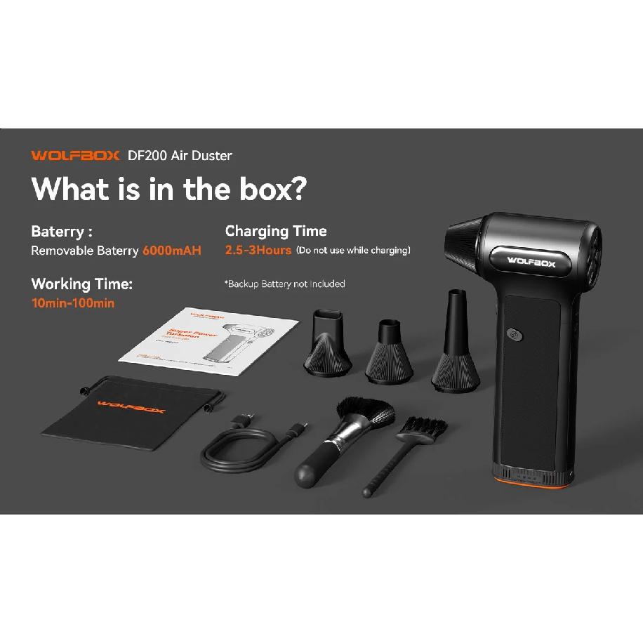 WOLFBOX DF200 Электрический мощный вентилятор-обдуватель Беспроводной воздуходув Очиститель воздуха 3-скоростной регулируемый портативный вентилятор для автомобиля/дома/на улице