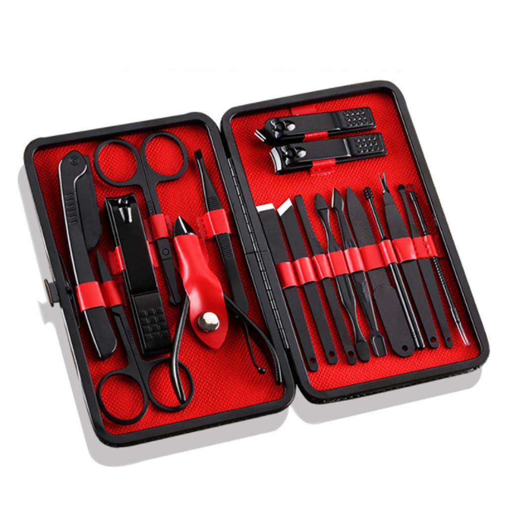 18PCS Nail Clippers Set Black Stainless Steel Portable High Strength Household Nail Clippers