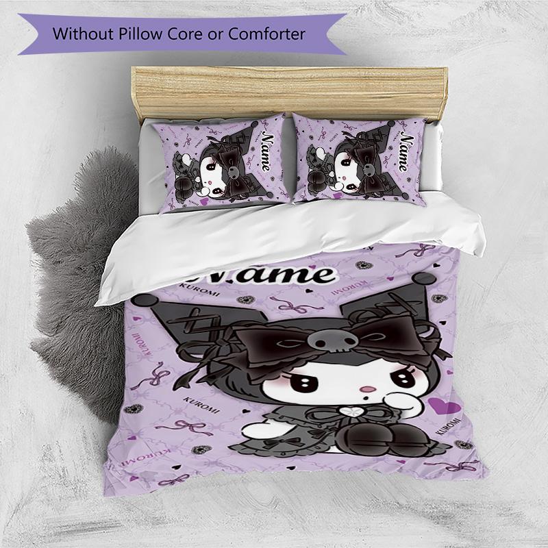3pcs Kuromi6 Cover Set - Personalized Name, HD Printed Bedding with 1 Cover and 2 Pillowcases - Perfect for Home Decor, Easy Care