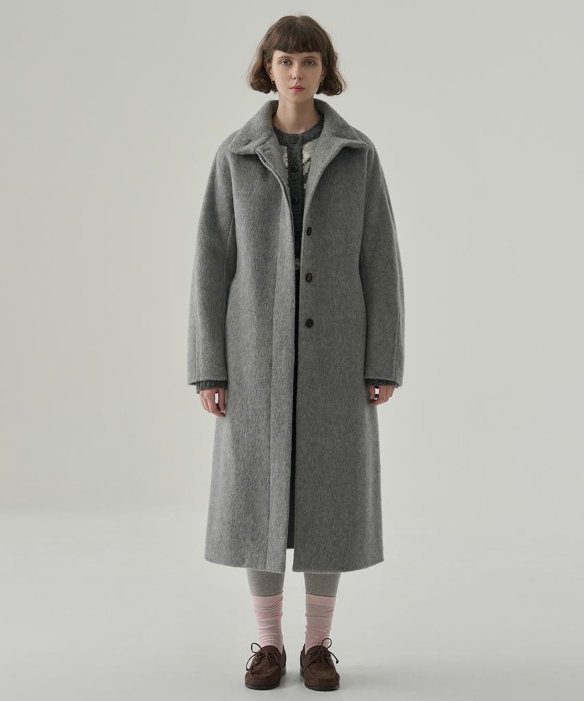 Drawfit Women Rabbit Angora Wool High-Neck Handmade Long Coat [M.Grey]