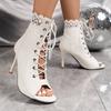 Lace-up High-heeled Cool Boots Women's Summer Lace Hollow Short Boots Stiletto Jazz Shoes Open-toed Women's Shoes