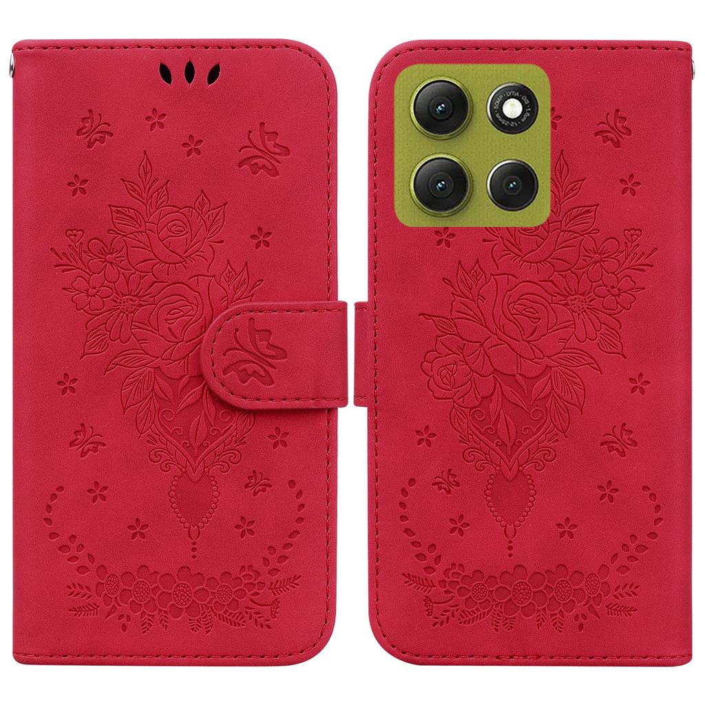 For Motorola Moto G86 5G Case Butterfly Flower Imprint PU Leather Wallet Phone Cover with Strap