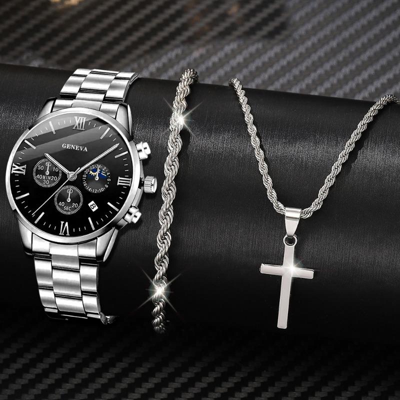 Часы Мужские с Римским циферблатом Кварцевые Часы Бизнес Премиум Набор Аксессуаров для Часов