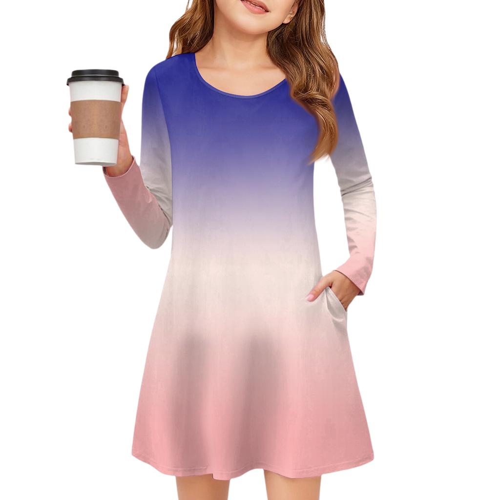 Girls' Long Sleeve Dress - Color Pocket Dress