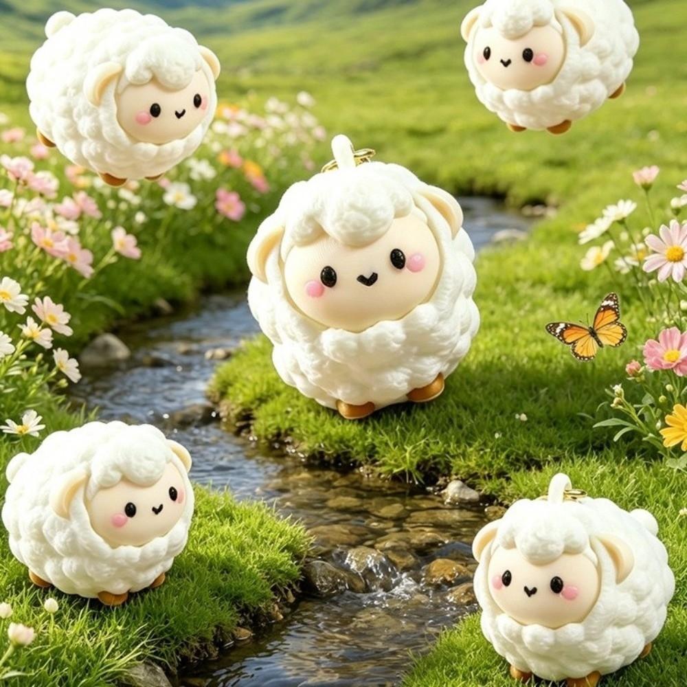 Plastic Cartoon Lamb Bag Charm 3D Printed Fidget Button Toy Clicker Key Chain For Office Desk