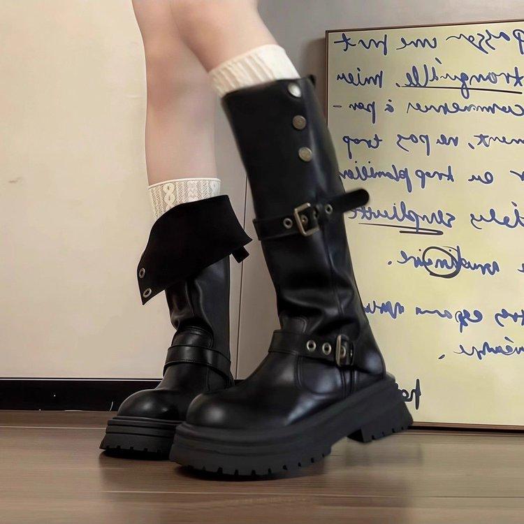 French Retro High Boots Women's 2025 Autumn New Long Single Boots Platform Ins Style British Fashion Knight Boots