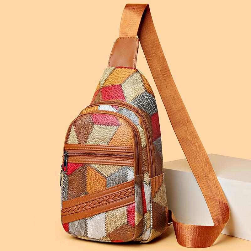 Модная женская универсальная сумка через плечо и на грудь - стильный контрастный кожаный маленький рюкзак