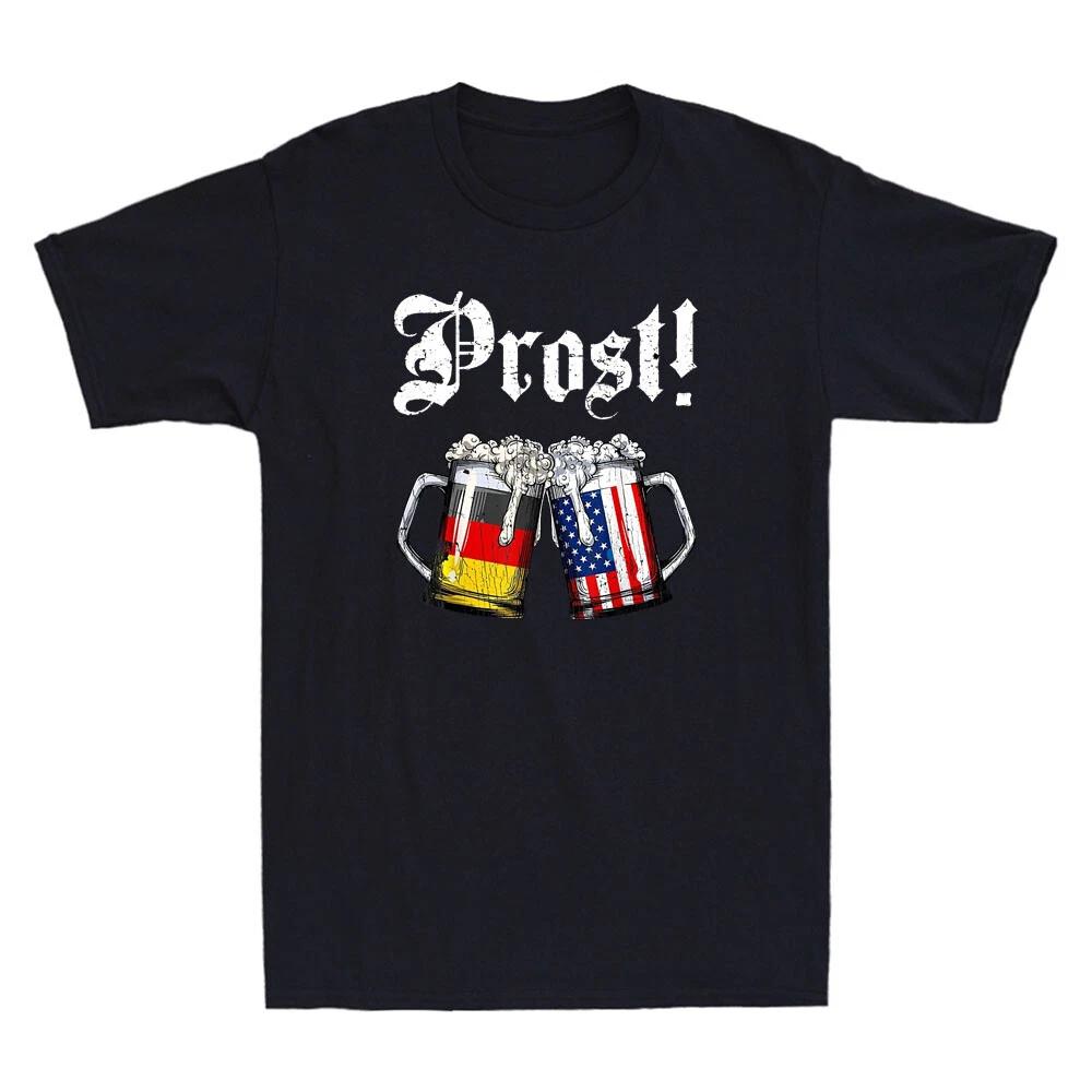 Пиво Prost Немецко-американский флаг Октоберфест Мужская кружка Забавная винтажная мужская футболка