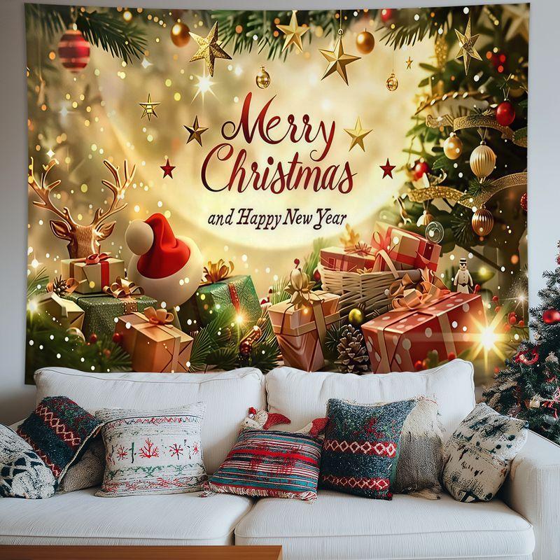 Merry Christmas Tapestry, Holiday Wall Art Background Cloth for Living Room Warm Winter Home Decoration