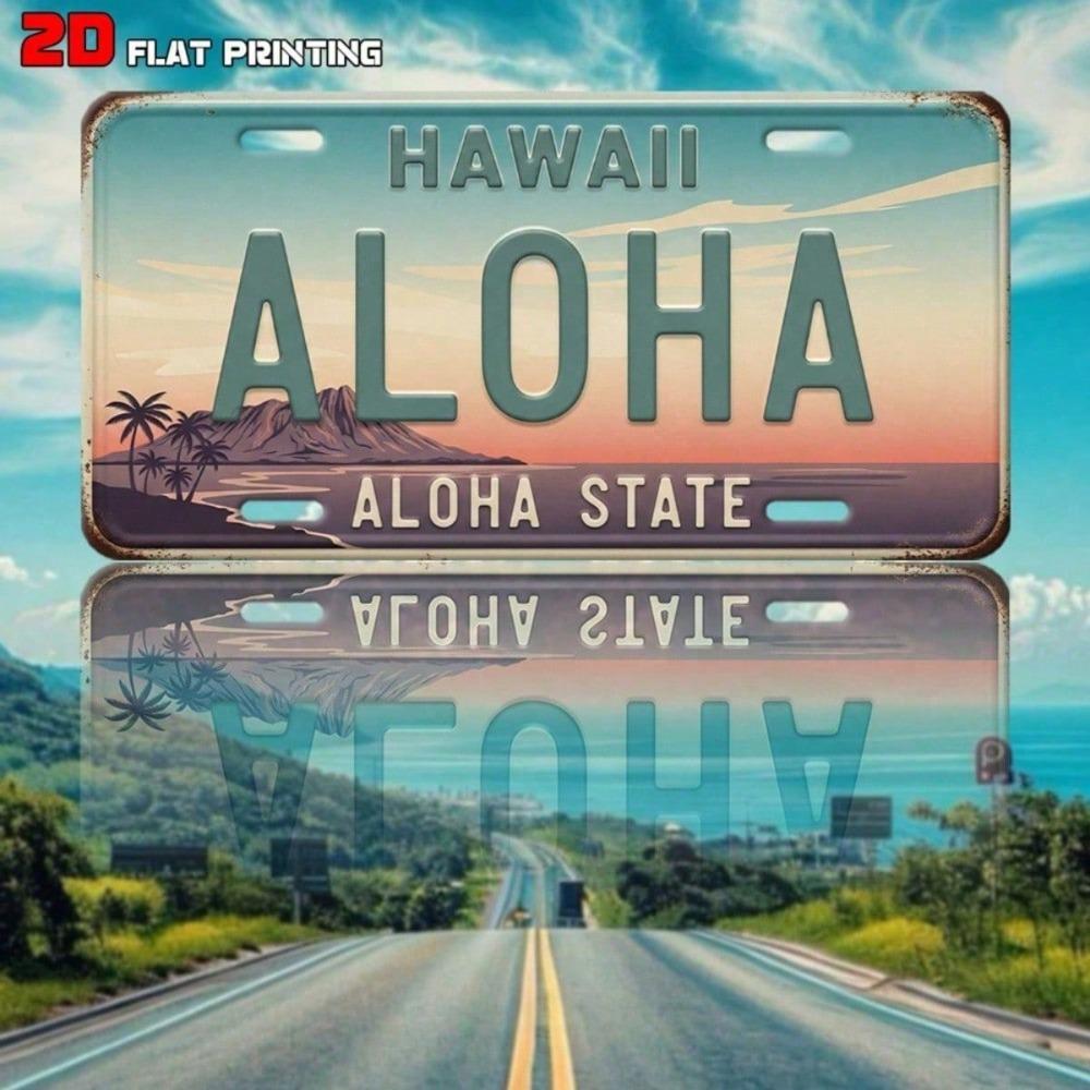 Vintage Hawaiian Aloha License Plate 5.9x11.8 Inch, Retro Island Aluminum Car Tag, Wall Art for Home Patio Garage