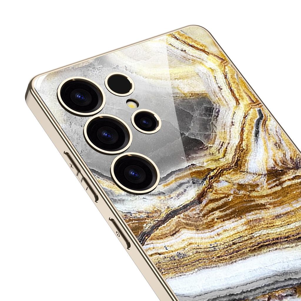 Мраморный чехол для мобильного телефона, подходит для Samsung S25 Ultra, стеклянный чехол, простой стиль, мужской и женский, модный, гальванизированный, жесткий ПК