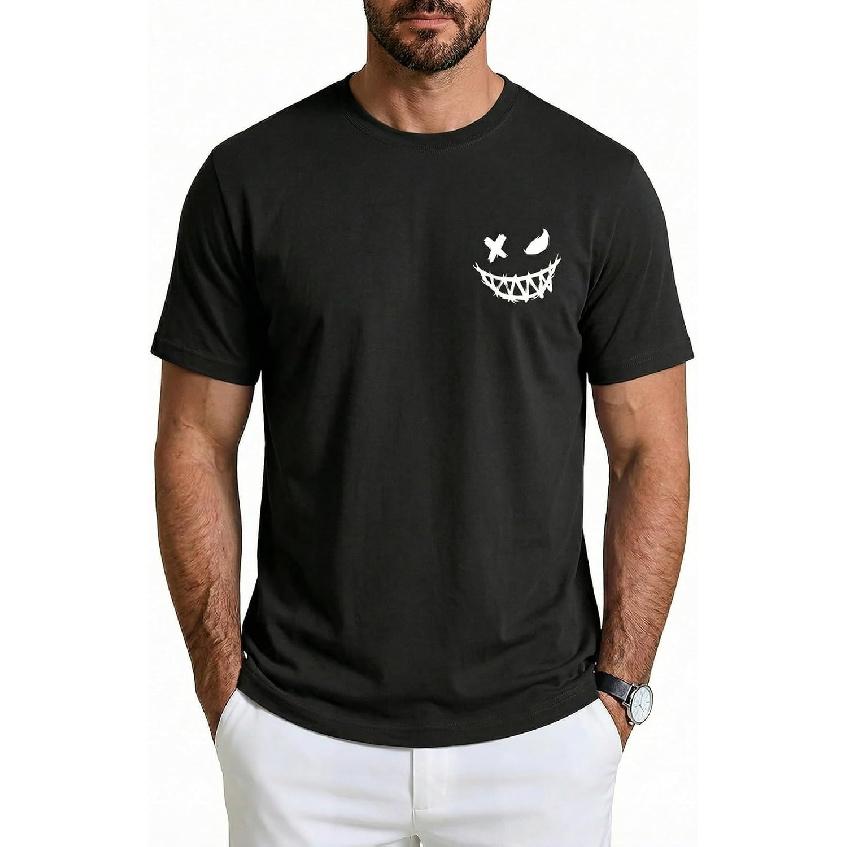 Aiyino Mens Graphic Tee Minimal Smile Streetwear
