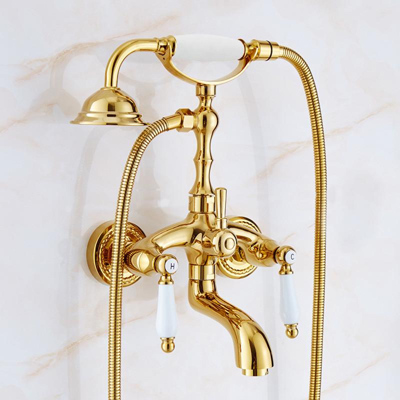 Tuqiu Gold Bathtub and Shower Faucet Set Wall Mounted Gold Bathtub Faucet, Bathroom Cold and Hot Bath and Shower Mixer Tap